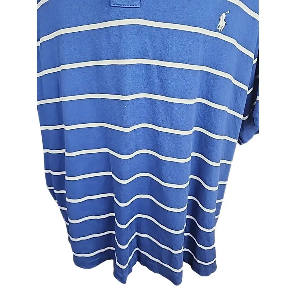 Polo Ralph Lauren Short Sleeve Polo Shirt Size 3XB Big Blue White Stripe Pony